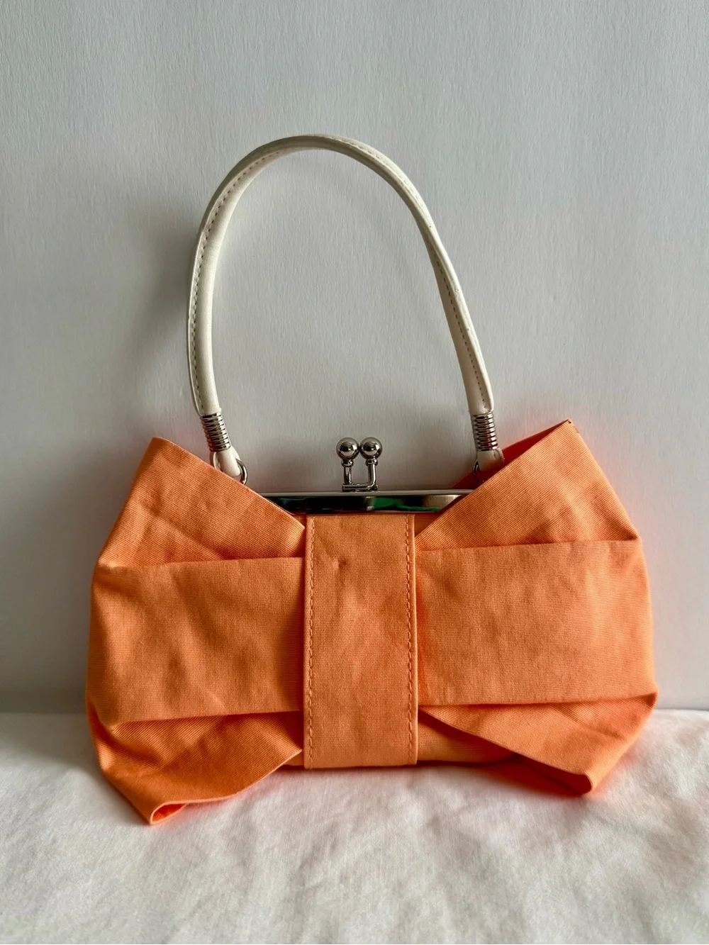 Vintage The Children's Place Orange Bow-Front Handbag with White Handle